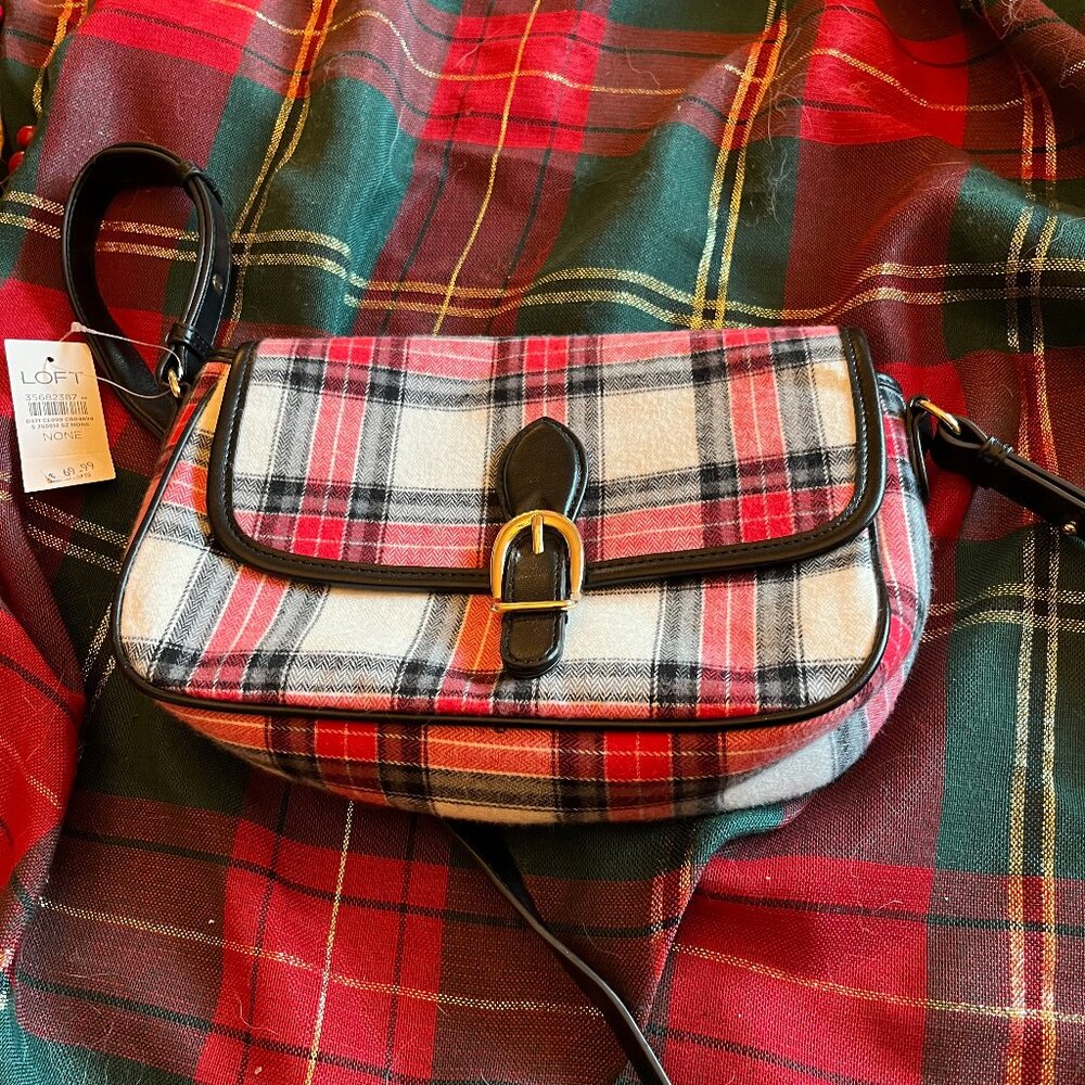 NWT LOFT White and Red Plaid Shoulder/Crossbody Bag - NEVER USED!
